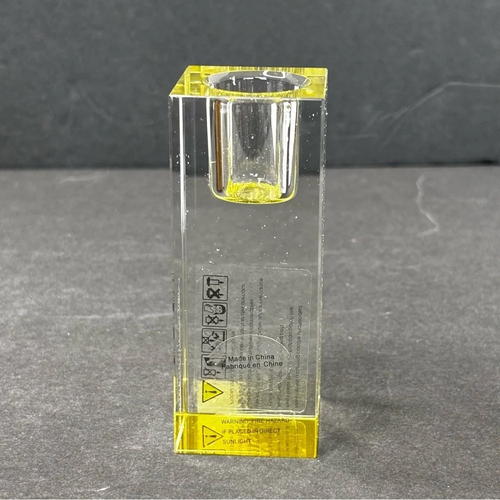 Anthropologie Modern Cut Glass Candle Holder in Yellow, NIB.
